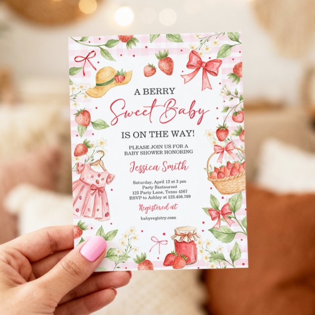 Convites Strawberry Baby Shower Invite Berry Sweet Baby (Criador carregado)