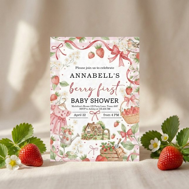 Convites Strawberry baby shower Invite First Berry Sweet (Criador carregado)
