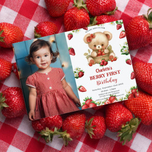 Convites Strawberry Bear Berry Foto do primeiro primeiro an