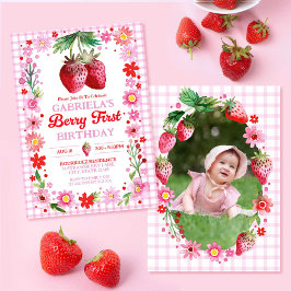 Convites Strawberry Berry First Birthday Watercolor Photo