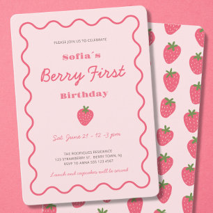 Convites Strawberry Berry First primeiro aniversario