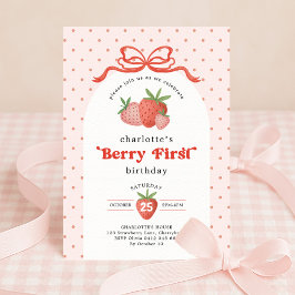 Convites Strawberry Berry First Red Bow 1st Birthday