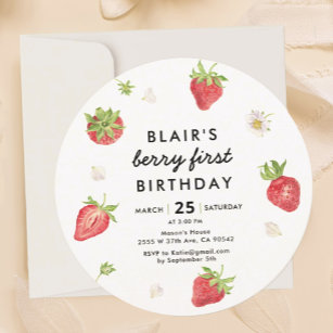 Convites Strawberry Berry Primeiro primeiro aniversario de 