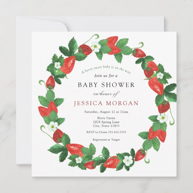 Convites Strawberry Berry Sweet Chá de fraldas (Frente)