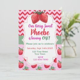 Convites Strawberry Berry Sweet First Birthday Invitation