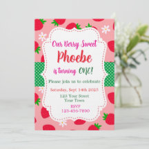 Strawberry Berry Sweet First Birthday Invitation