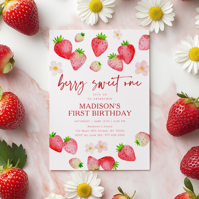 Convites Strawberry Berry Sweet One First Birday (Criador carregado)