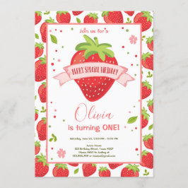 Convites Strawberry Berry Sweet Pink Red First Birday