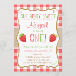 Convites Strawberry Berry Sweet Pink Red First Birday
