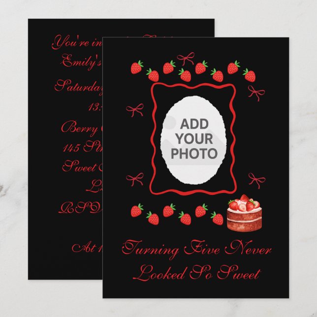 Convites Strawberry Birthday Invitation (Frente/Verso)