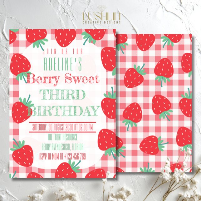 Convites Strawberry Birthday Sweet Berry Party (Criador carregado)