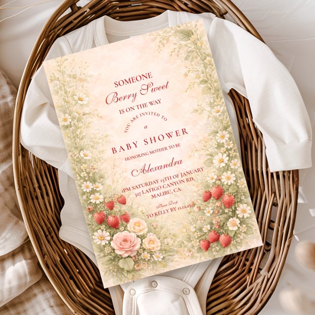 Convites Strawberry Blossom Baby Shower (Criador carregado)