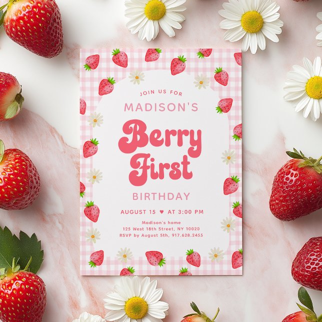 Convites Strawberry Boho DaisyBerry Primeiro Aniversário (Criador carregado)