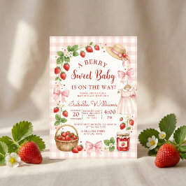 Convites Strawberry bow baby shower First Berry Sweet