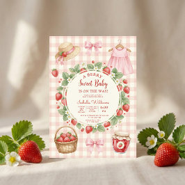 Convites Strawberry bow baby shower First Berry Sweet