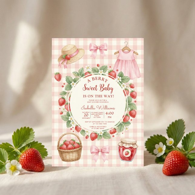 Convites Strawberry bow baby shower First Berry Sweet (Criador carregado)