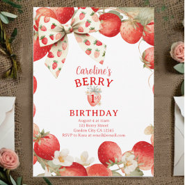 Convites Strawberry Bow Girls Berry First Birthday