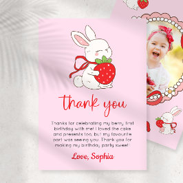 Convites Strawberry Bunny 1st Birthday Photo Thank You Card
