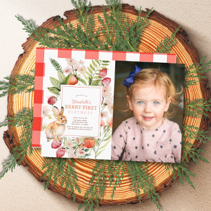 Convites Strawberry Bunny Berry Foto do primeiro primeiro a