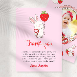 Convites Strawberry Bunny Birthday Photo Thank You Card
