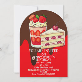 Convites Strawberry  Cake Themed Birthday Invitation 