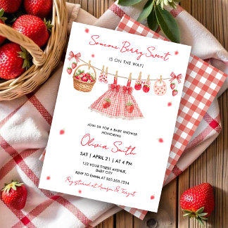 Convites Strawberry Clothesline Berry Sweet Baby Invitation