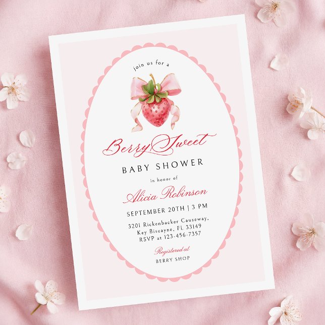 Convites Strawberry Coquette Baby Shower Invitation (Criador carregado)