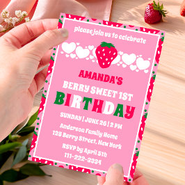 Convites Strawberry First Birthday Celebration Invitation