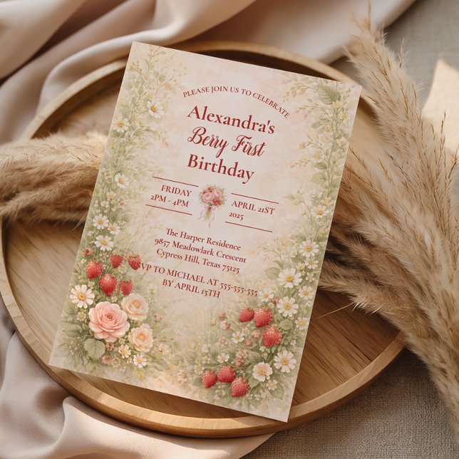 Convites Strawberry First Birthday Garden Party 1st Birthda (Criador carregado)