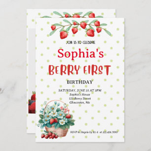 Convites Strawberry First Festa de aniversário Berry 1rua F