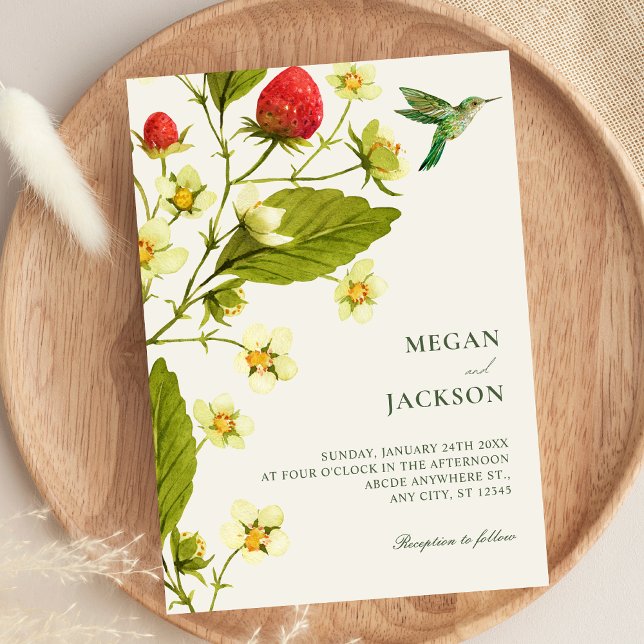 Convites Strawberry Floral branch minimalist wedding  (Criador carregado)