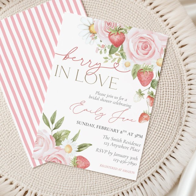 Convites Strawberry Floral Bridal Shower Invite, Berry In  (Criador carregado)