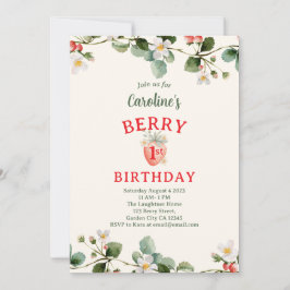 Convites Strawberry Floral First Girls Birthday