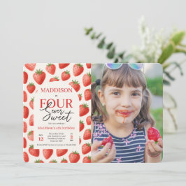 Convites Strawberry Four Ever Sweet 4th Birthday Photo