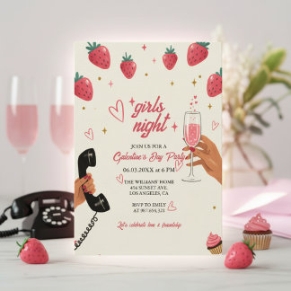 Convites Strawberry Galentine's Girls Night Party 