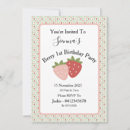 Convites Strawberry Gingham First Birthday Party