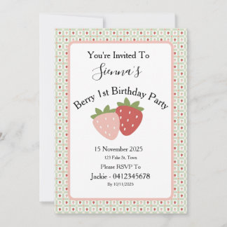 Convites Strawberry Gingham First Birthday Party