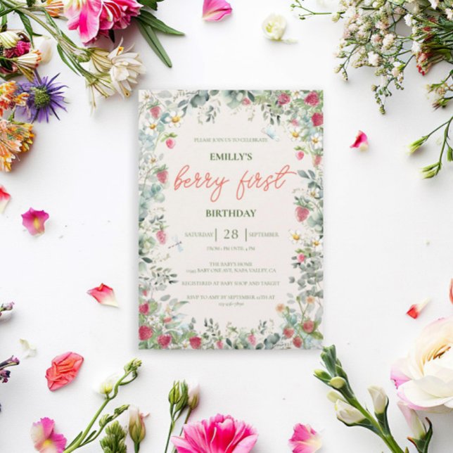 Convites Strawberry Girl Berry Primeiro Aniversário (Criador carregado)