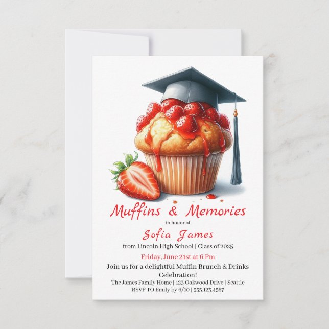 Convites Strawberry Graduation Cupcake Brunch Celebration (Frente)