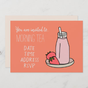 Convites Strawberry Milkshake retro rosa Chá de manhã