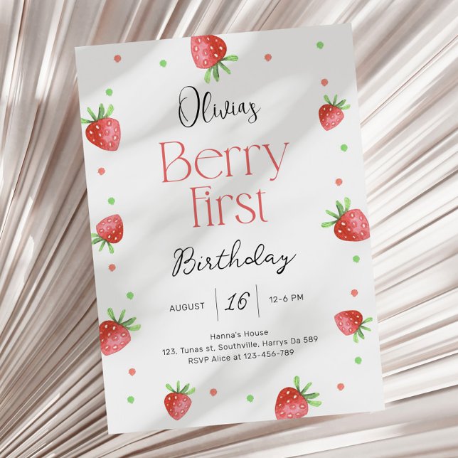 Convites Strawberry primeiro aniversario Berry First Sweet  (Criador carregado)