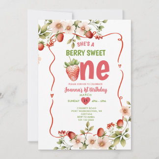 Convites Strawberry Red Sweet One Berry primeiro aniversari