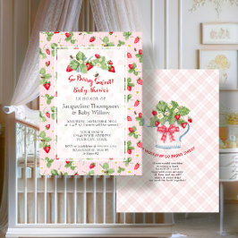 Convites Strawberry So Berry Sweet Pink Gingham Girl Shower
