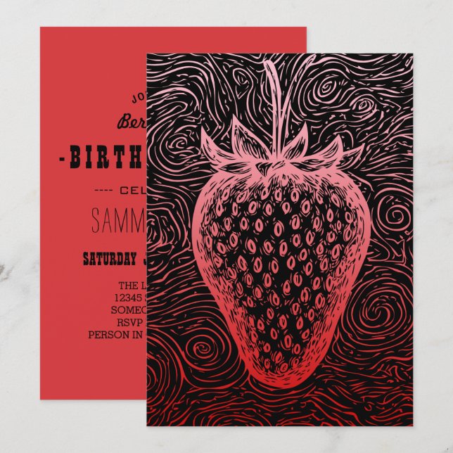 Convites strawberry swirls (Frente/Verso)