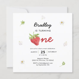 Convites Strawberry Theme Berry First Birthday Square