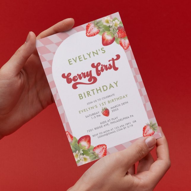 Convites Strawberry Watercolor Berry First Birday (Criador carregado)