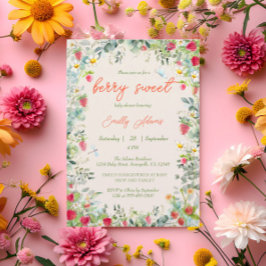 Convites Strawberry Watercolor Gênero Chá de fraldas neutro