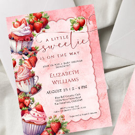 Convites Strawberry Watercolor Sweetie Baby Shower