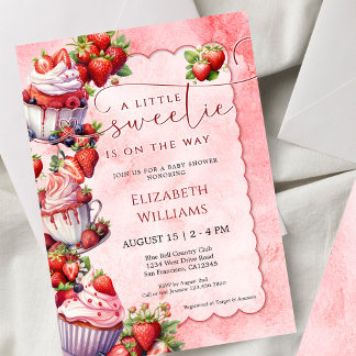 Convites Strawberry Watercolor Sweetie Baby Shower