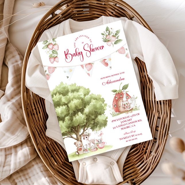 Convites Strawberry Woodland Baby Shower (Criador carregado)